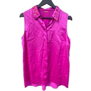 Elie Tahari Pink Passion Silk Blouse with Floral Collar | Size: S